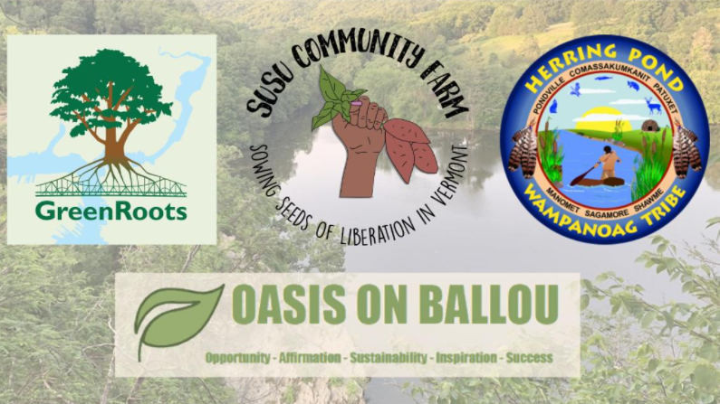 Logos for GreenRoots, SUSU Community Farm, Herirn Pond Wampanoag Tribe, Oasis on Ballou.