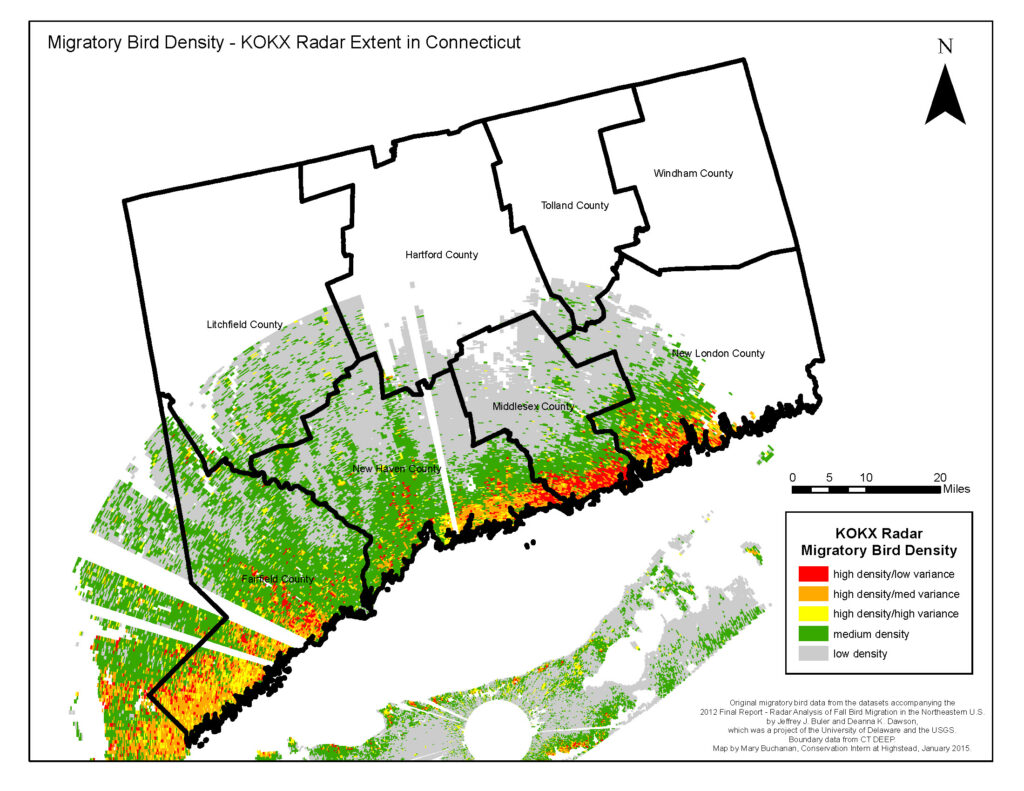 Migratory Bird Density - KOKX Radar Extend in Connecticut weather radar image. Migratory and Resident Birds.